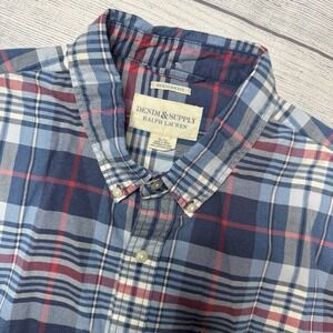 Denim & Supply Ralph Lauren Short‎ Sleeve Button Blue White Red Plaid Shirt XL